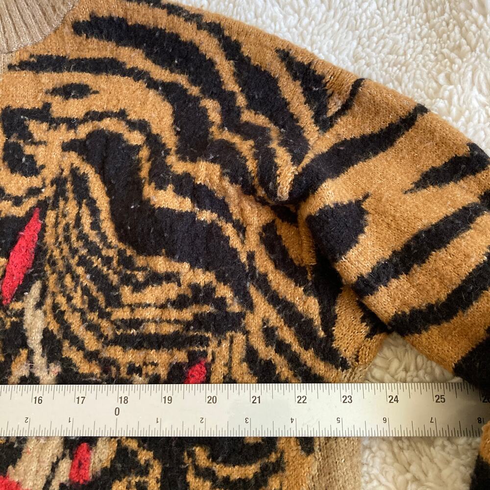 Animal Print Tiger Sweater Womens Large Wool Blend Crew Stretch Asian CI Sono - Picture 8 of 11